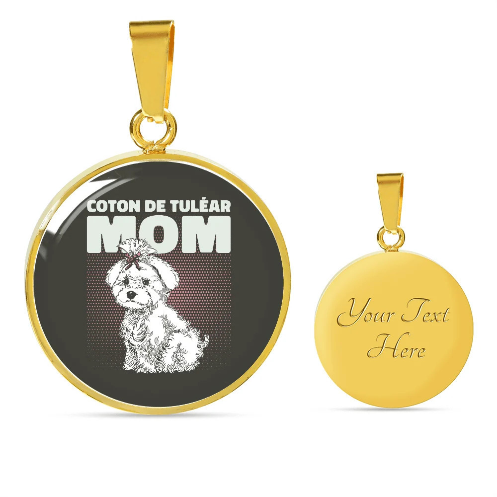 Cute White Dog Mom Personalized Engraved Gold Circle Necklace Custom Name Date
